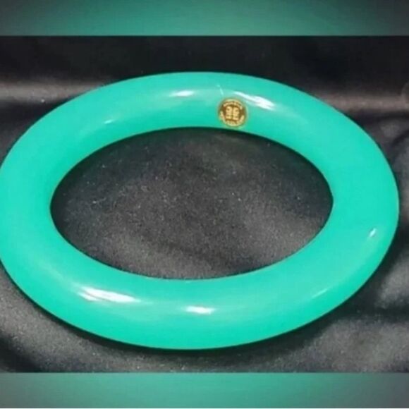 *Givenchy* VTG 1970’s RARE AQUA-GREEN LUCITE BANGLE BRACELET Designer Signed - Picture 4 of 5